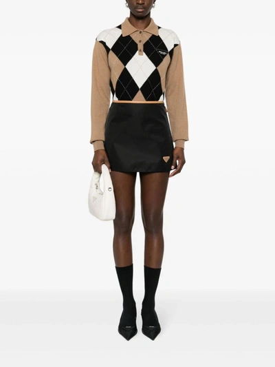 Shop Prada Women Contrasting Waistband Mini Skirt In Black