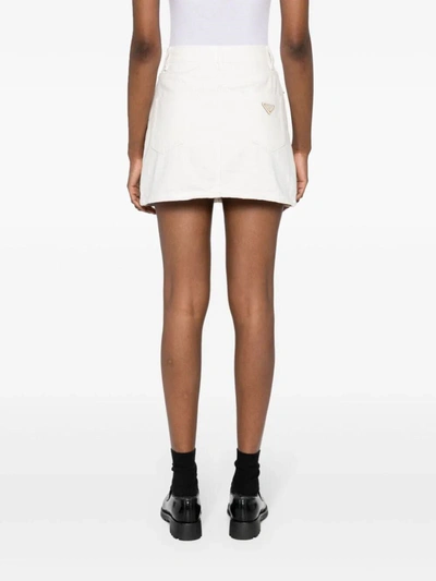 Shop Prada Women Denimi Mini Skirt In White