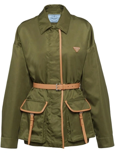 Shop Prada Women Re-nylon Belted Jacket In Green
