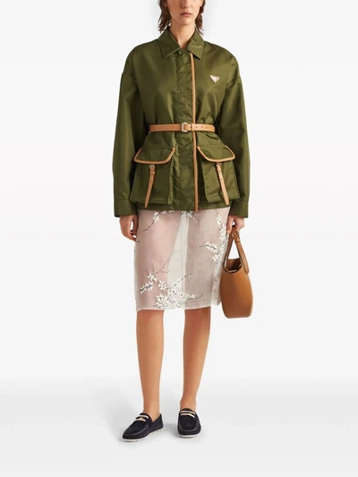 Shop Prada Women Re-nylon Belted Jacket In Green