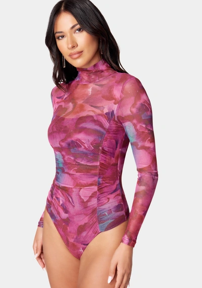 BEBE PRINTED RUCHED BODYSUIT 