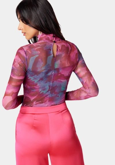 Bebe Printed Ruched Bodysuit In Aquarelle Floral Print