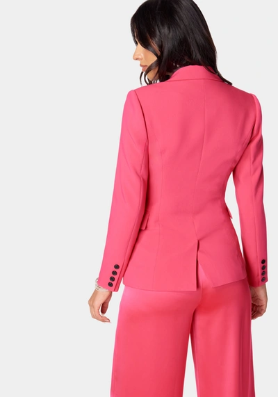Bebe Satin Zipper Godet Tailored Jacket In Raspberry Sorbet