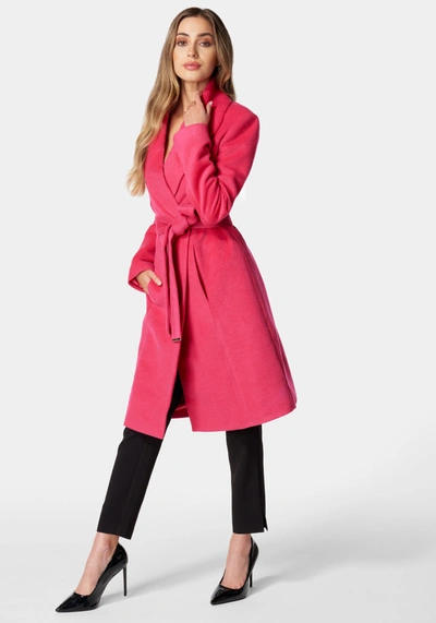 Shop Bebe Wool Blended Shawl Collar Wrap Coat In Raspberry Sorbet