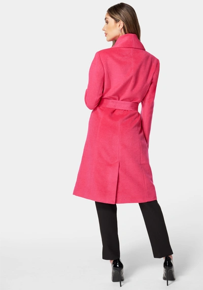 Shop Bebe Wool Blended Shawl Collar Wrap Coat In Raspberry Sorbet