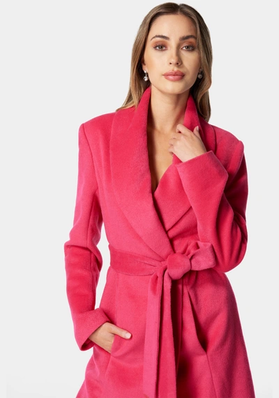 Shop Bebe Wool Blended Shawl Collar Wrap Coat In Raspberry Sorbet