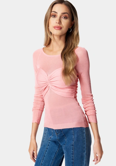 Shop Bebe Ruched Bust Long Sleeve Sweater In Peony