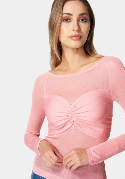 Shop Bebe Ruched Bust Long Sleeve Sweater In Peony