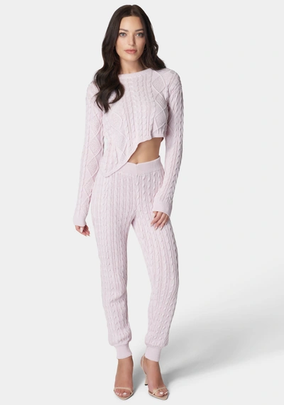 Shop Bebe Cable Knit Jogger In Lavender Fog