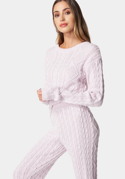 Shop Bebe Asymmetric Cable Knit Sweater In Lavender Fog