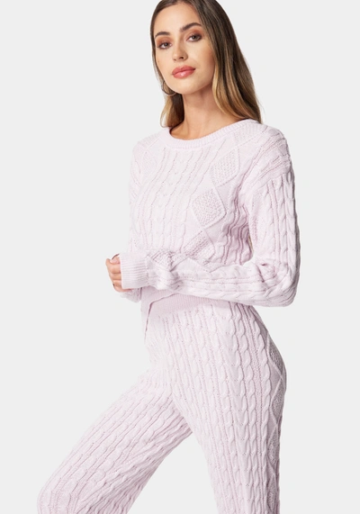 Bebe Asymmetric Cable Knit Sweater In Lavender Fog