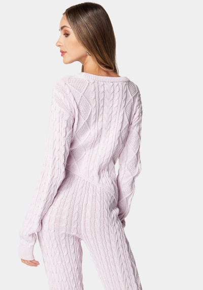 Shop Bebe Asymmetric Cable Knit Sweater In Lavender Fog