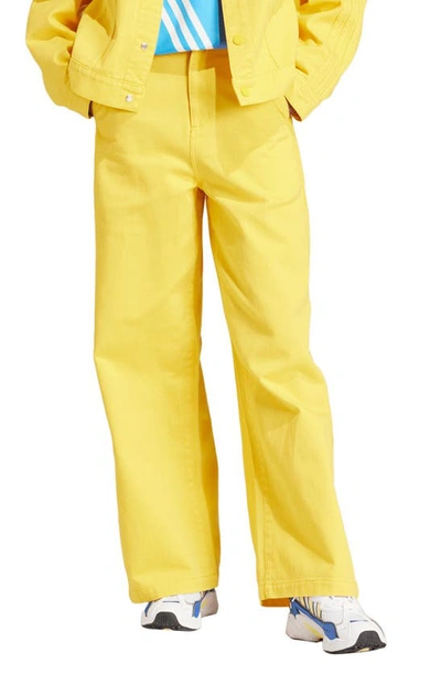 Shop Adidas Originals X Kseniaschnaider Lifestyle 3-stripe Wide Leg Jeans In Bold Gold