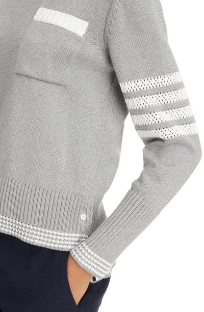 Shop Thom Browne 4-bar Cotton Crewneck Sweater In Light Grey