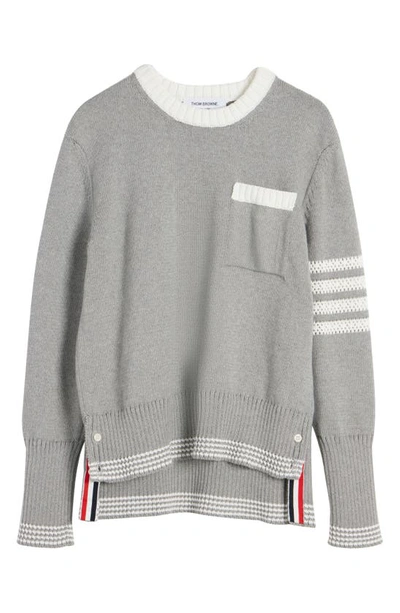 Shop Thom Browne 4-bar Cotton Crewneck Sweater In Light Grey