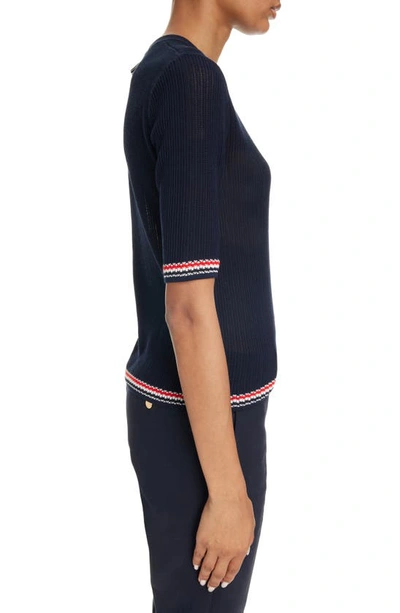 Shop Thom Browne Stripe Rib Cotton & Silk Sweater In Navy