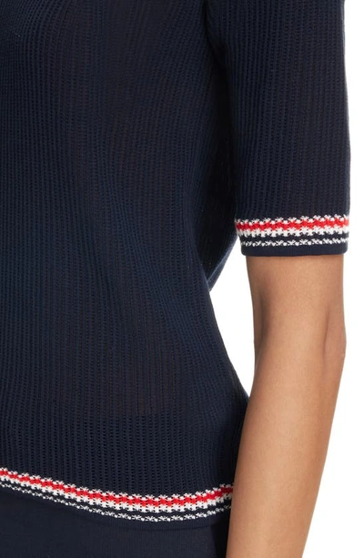 Shop Thom Browne Stripe Rib Cotton & Silk Sweater In Navy