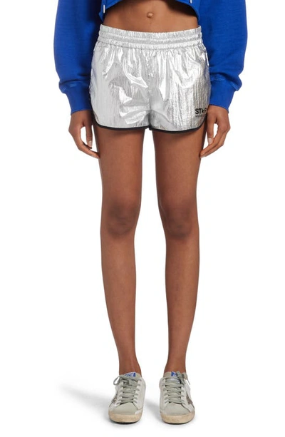 Shop Golden Goose Sports Diana Techinical Nylon Running Shorts In Silver/ Black