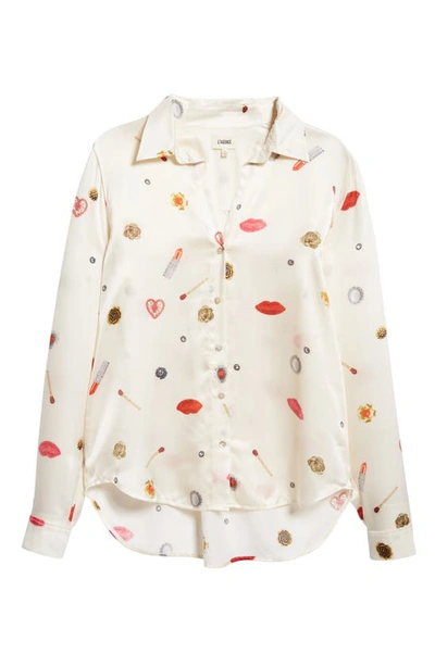 Shop L Agence Tyler Long Sleeve Silk Button-up Shirt In Champagne Multi Heart Jewel