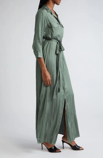 Shop L Agence Cameron Belted Satin Shirtdress In Clover