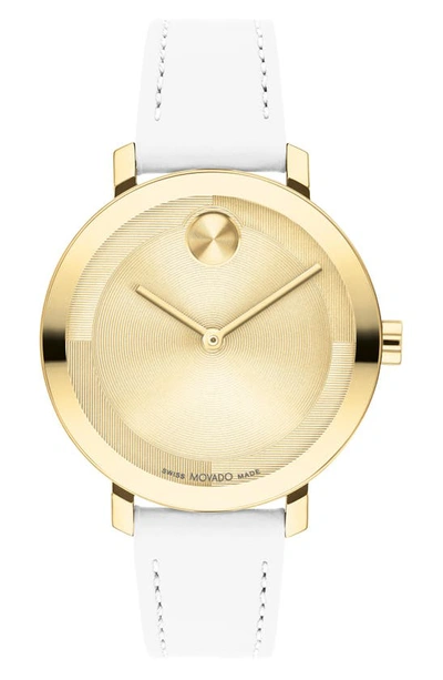 Shop Movado Bold Evolution 2.0 Leather Strap Watch, 34mm In Gold