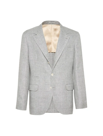 Shop Brunello Cucinelli Notched-lapels Single-breasted Blazer In Grey