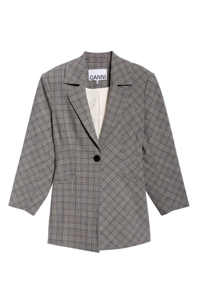 Shop Ganni Check Mix Fitted Blazer In Frost Gray