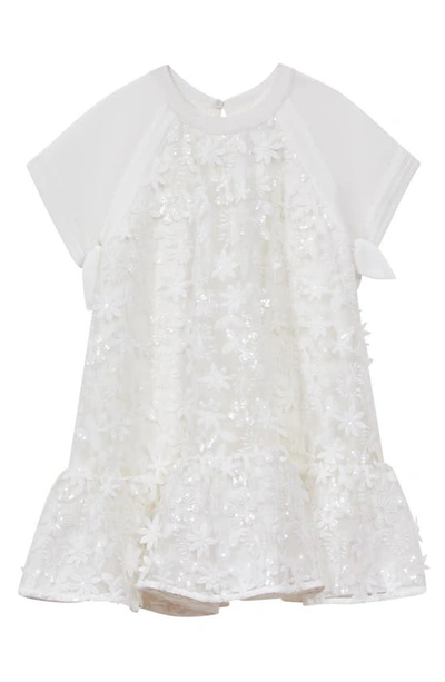 Shop Reiss Kids' Floral Appliqué Sequin Dress In Ivory