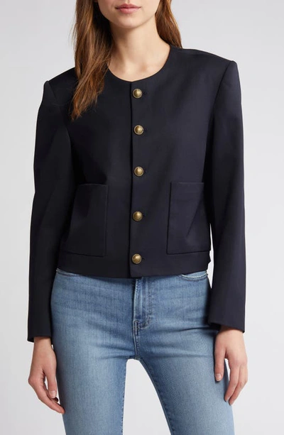 Shop Frame Button Front Wool Blend Jacket In Navy