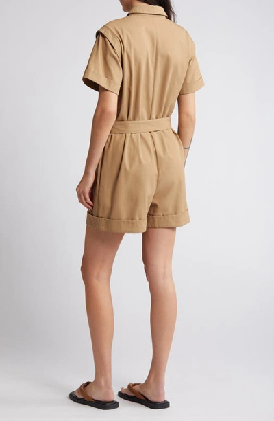 Shop Frame Utility Short Sleeve Romper In Khaki Tan