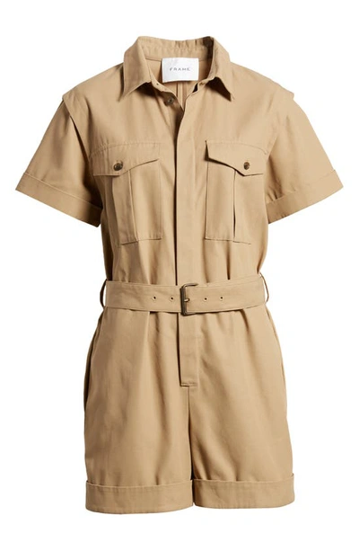 Shop Frame Utility Short Sleeve Romper In Khaki Tan