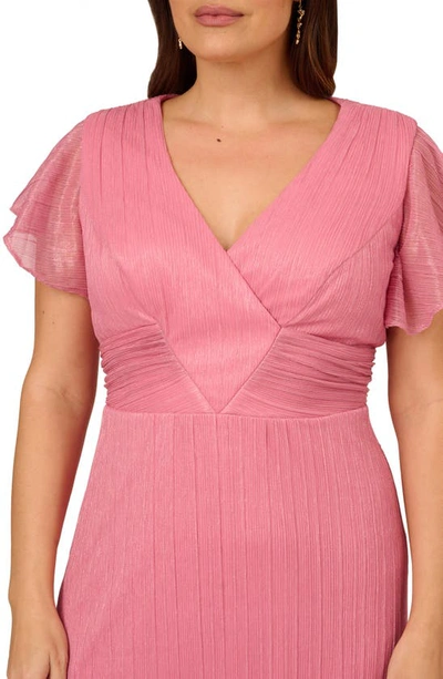 Shop Adrianna Papell Metallic Crinkle Midi Cocktail Dress In Faded Rose