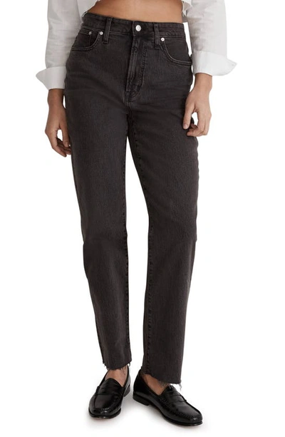Madewell High Rise Raw Hem Straight Leg Jeans In Lunar Wash In Lunar Wash