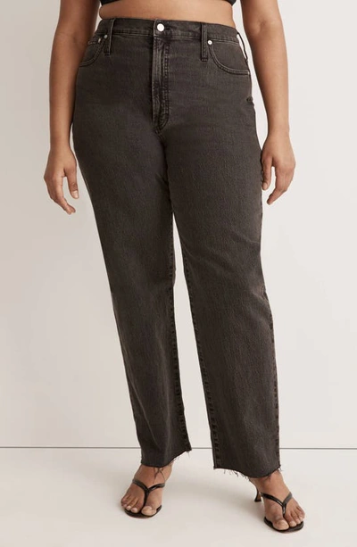 Madewell High Rise Raw Hem Straight Leg Jeans In Lunar Wash In Lunar Wash