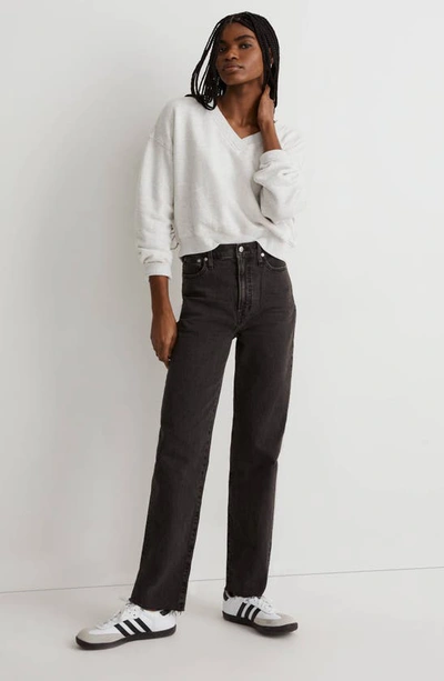 Madewell High Rise Raw Hem Straight Leg Jeans In Lunar Wash In Lunar Wash