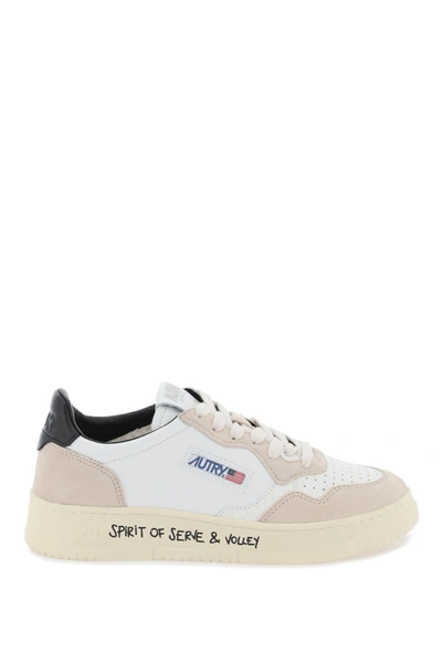 Shop Autry Leather Medalist Low Sneakers In Beige, White, Black