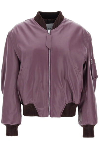 Shop Attico Anja Leather Bomber Jacket In Purple