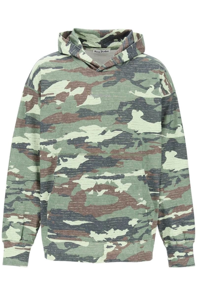 Shop Acne Studios Camouflage Hoodie Sweatshirt With In Green