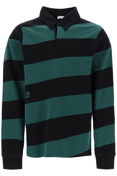 Shop Burberry Striped Long Sleeve Polo Shirt In Multicolor