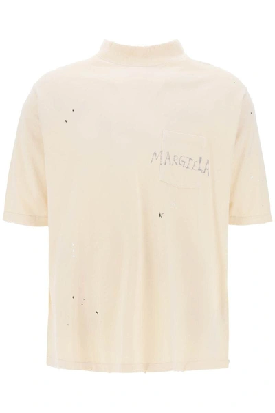 Shop Maison Margiela Handwritten Logo T-shirt With Written Text In Neutro