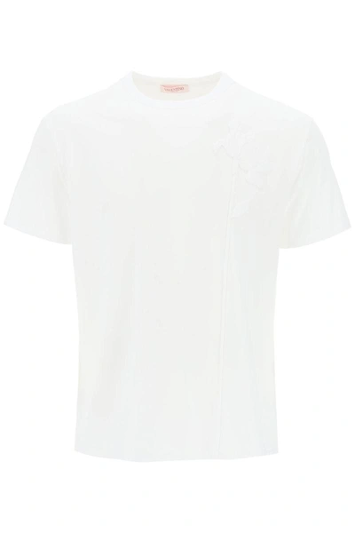 Shop Valentino Garavani "flower Embroidered T-shirt In White