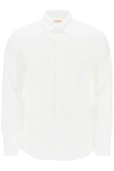 Shop Valentino Garavani Poplin Shirt With Flower Patch Detail In White