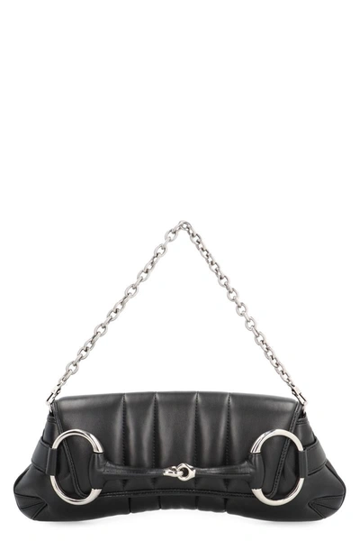 Shop Gucci Horsebit Chain Media Shoulder Bag In Black