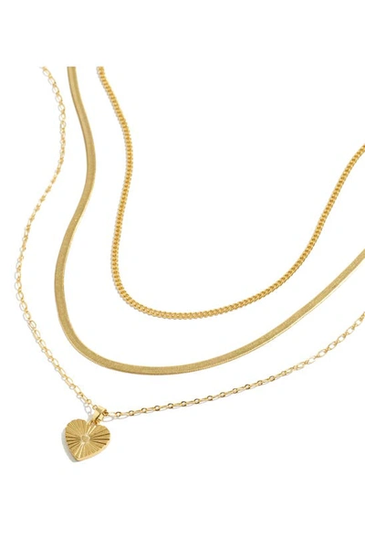 Shop Madewell Set Of 3 Etched Heart Necklaces In Vintage Gold