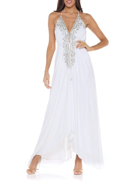 Ranee's Plunge Neck Halter Maxi Dress In White