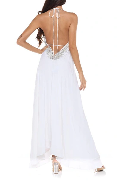 Ranee's Plunge Neck Halter Maxi Dress In White