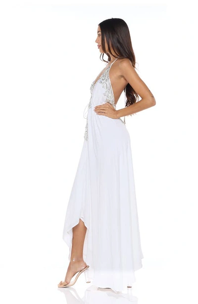 Ranee's Plunge Neck Halter Maxi Dress In White