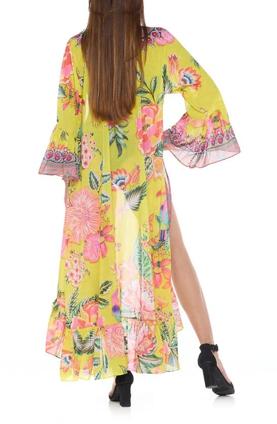 Shop Ranee's Floral Print Ruffle Cover-up Duster In Yellow