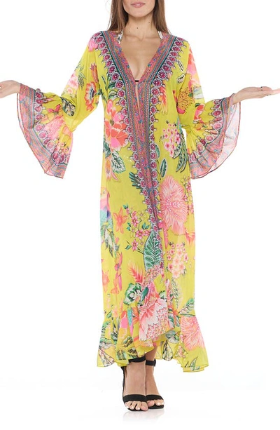 Ranee's Floral Print Ruffle Cover-up Duster In Yellow