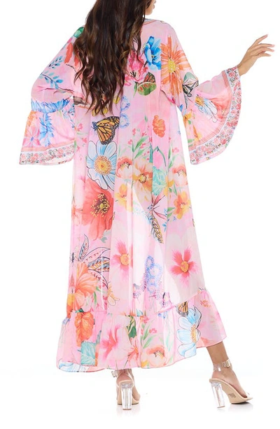 Shop Ranee's Floral Bell Sleeve Chiffon Duster In Pink